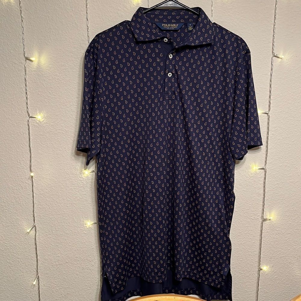 NWOT POLO GOLF Navy Blue Collared Shirt with Paisley’s